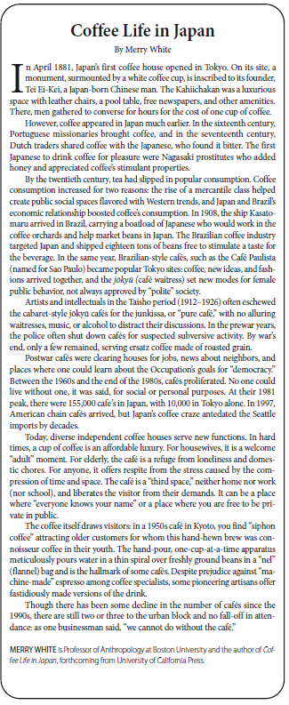 a writing called "coffee life in japan"