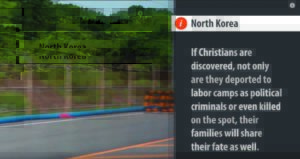 image of a large fence, with the text: "north korea: if christians are discovered, not only are they deported to labor camps as political criminals or even killed on the spot, their families will share their fate as well."