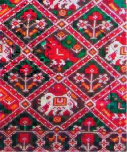 pattern with elephants, birds, and flowers on it