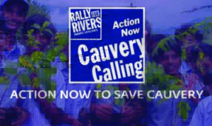 Poster of young boys holding plants with "Rally for Rivers: India's Lifelines