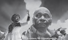 black and white photo of an old man's face in the sky. in front of him is a man with a turban