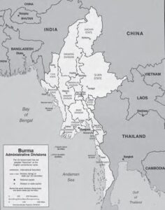 map of burma (myanmar) showing the various states and regions