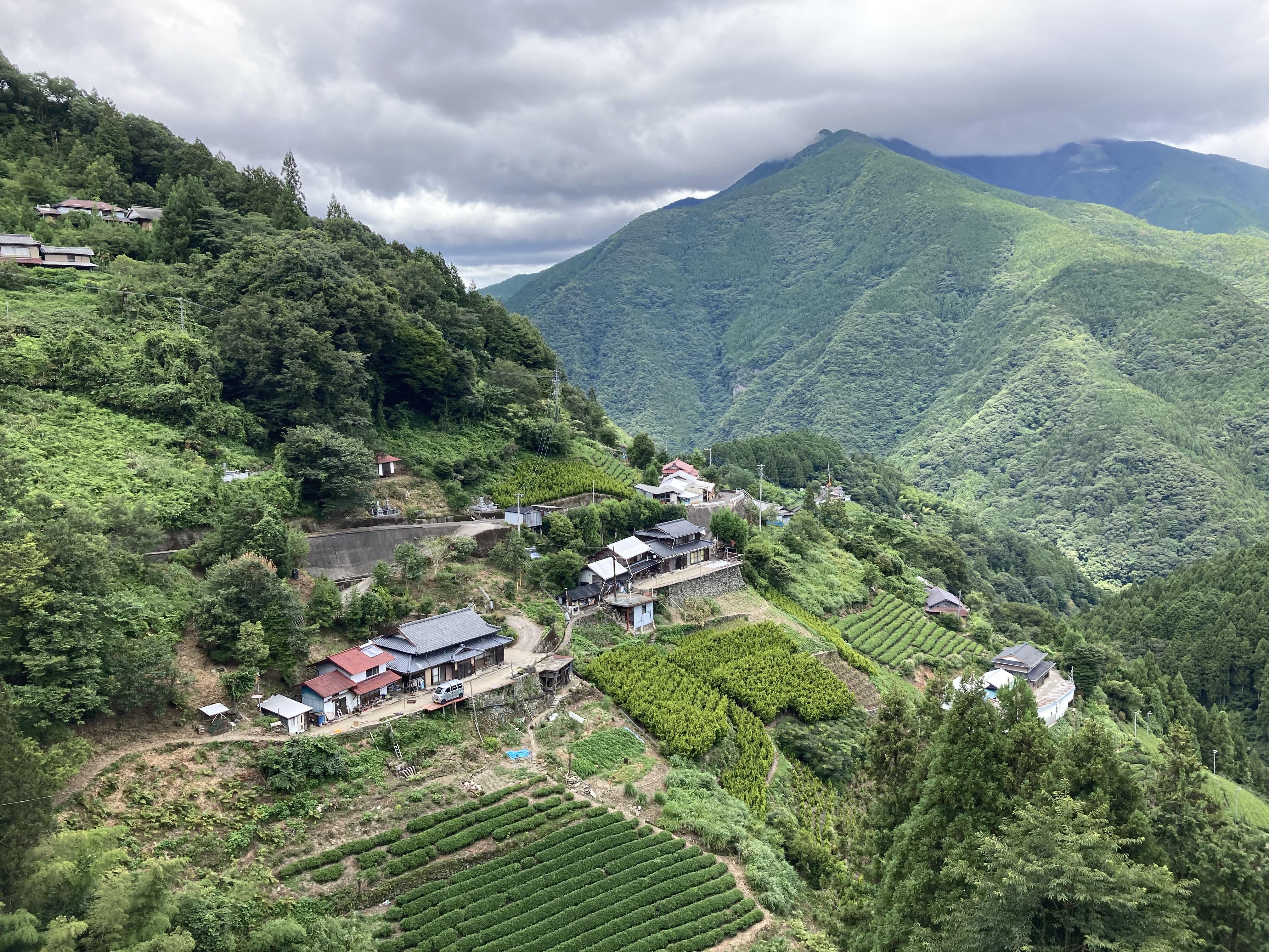 The steep mountain landscape of Yamashiro-chō.