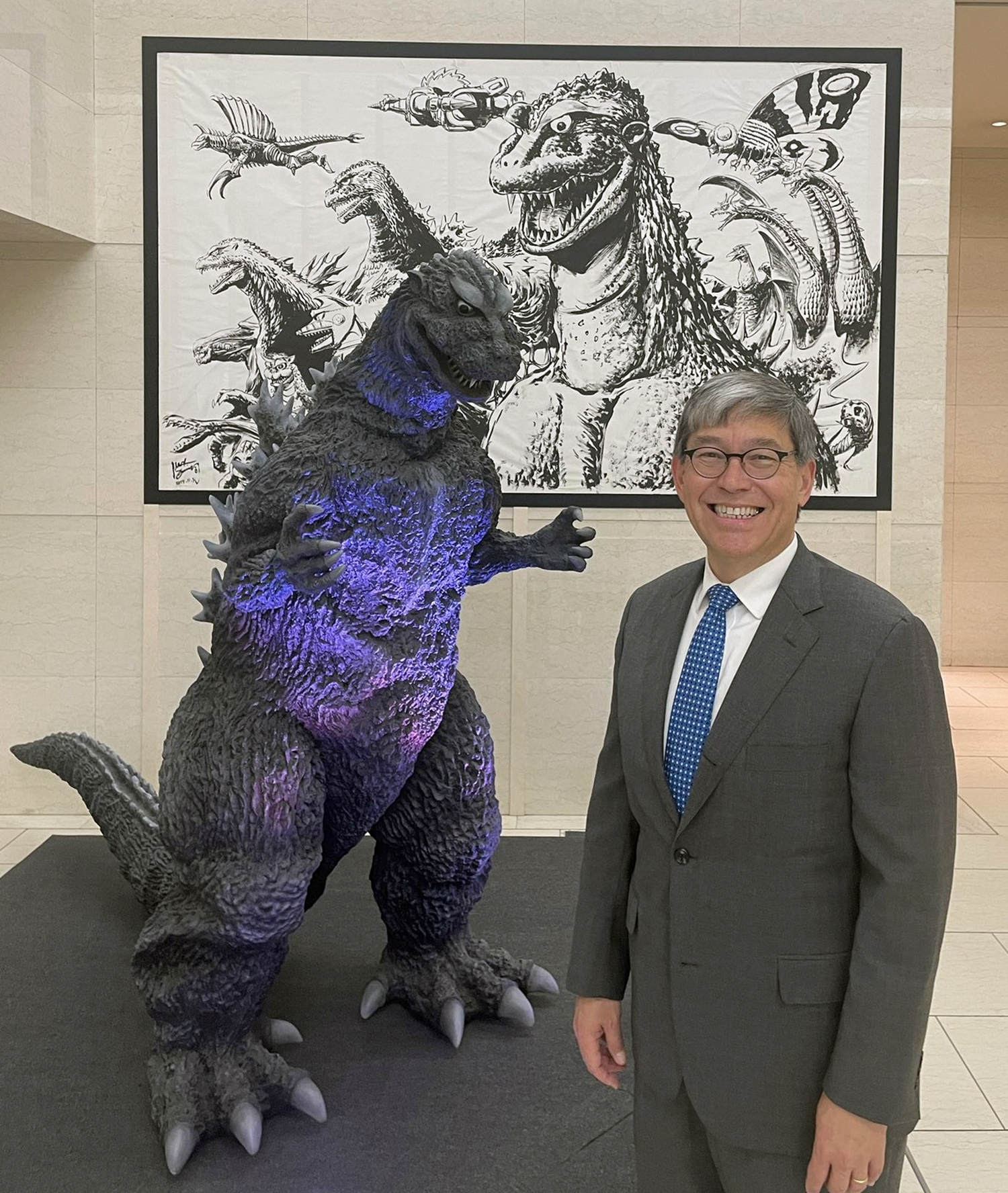 Author with Godzilla