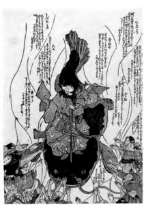 Image shows the Deity with the sword in his hand stands in the middle of the crowd